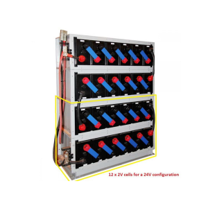 Sacred Sun 24 Volt 500 Ahr Carbon Battery Bank Complete with racking and buss bars 12kWh