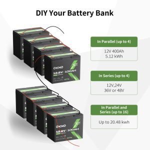 BA9540 Top Band 4 X 100 Ah 12.8V Batteries,Box and Cables Cap: 5.12kWh 25.6V Bank